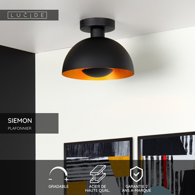 Lucide SIEMON - Plafonnier - Ø 25 cm - 1xE27 - Noir